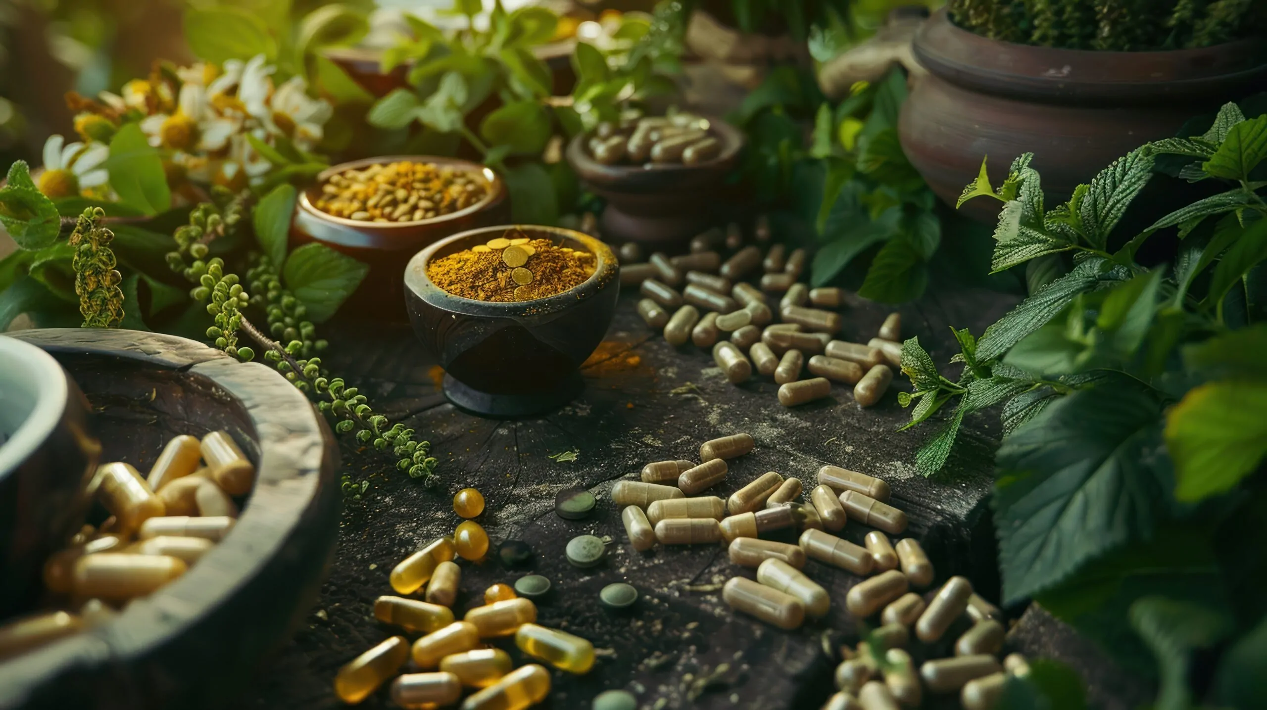 Contrast of ancient herbal traditions with modern supplement production. Contrast of ancient herbal traditions with modern supplement production.